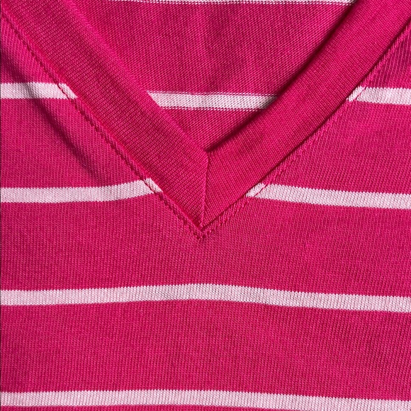 Talbots Hot Pink & White Striped V-Neck Tie-Sleeve Top NWT Size MP - Picture 5 of 13